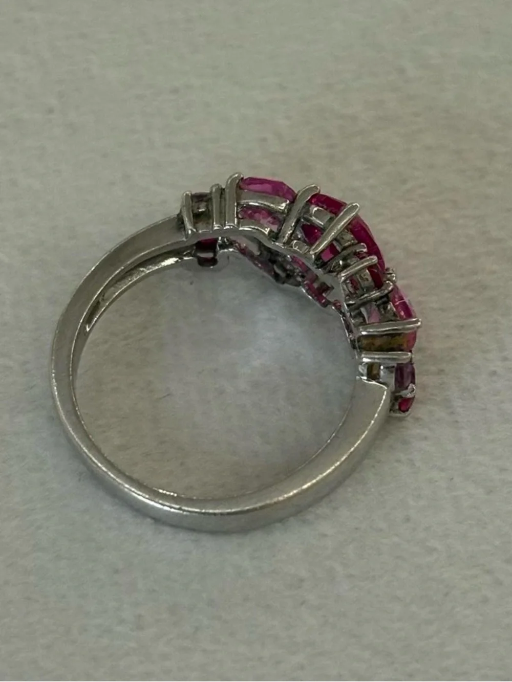 DL 925 Sterling Silver Pink Gemstone Cluster Mosaic Band Ring Size 5 - Picture 5 of 8